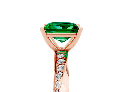 Rose gold Princess Cut Emerald Engagement Ring with Side Stone Accents and Four-Prong Setting_32