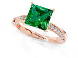 Rose gold Princess Cut Emerald Engagement Ring with Side Stone Accents and Four-Prong Setting_61