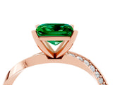 Rose gold Princess Cut Emerald Engagement Ring with Side Stone Accents and Four-Prong Setting_64