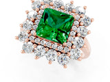 Rose gold Princess Cut Emerald Floral Double Halo Engagement Ring with Prong Setting_13