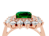 Rose gold Princess Cut Emerald Floral Double Halo Engagement Ring with Prong Setting_16