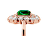 Rose gold Princess Cut Emerald Floral Double Halo Engagement Ring with Prong Setting_17