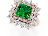 Rose gold Princess Cut Emerald Floral Double Halo Engagement Ring with Prong Setting_61