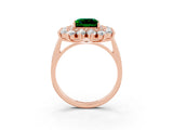 Rose gold Princess Cut Emerald Floral Double Halo Engagement Ring with Prong Setting_63