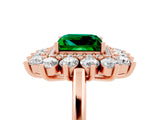 Rose gold Princess Cut Emerald Floral Double Halo Engagement Ring with Prong Setting_65