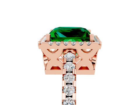 Rose gold Princess Cut Emerald Halo Engagement Ring with Pavé Band and Prong Setting_17
