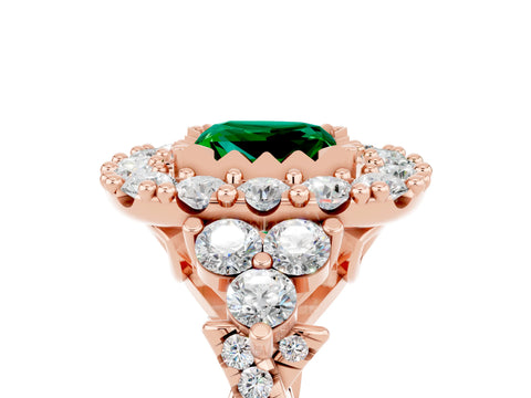 Rose gold Princess Cut Emerald Halo Ring with Pavé Band and Four-Prong Setting_17
