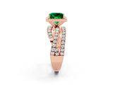 Rose gold Princess Cut Emerald Halo Ring with Round Split Shank and Prong Setting_50