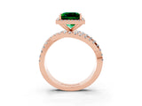Rose gold Princess Cut Emerald Halo Ring with Round Split Shank and Prong Setting_51