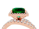 Rose gold Princess Cut Emerald Halo Ring with Round Split Shank and Prong Setting_52