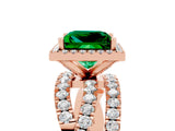 Rose gold Princess Cut Emerald Halo Ring with Round Split Shank and Prong Setting_53