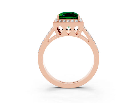 Rose gold Princess Cut Emerald Halo Ring with Split Shank U-Prong Band and Four-Prong Setting_3