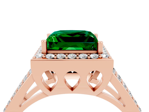 Rose gold Princess Cut Emerald Halo Ring with Split Shank U-Prong Band and Four-Prong Setting_4