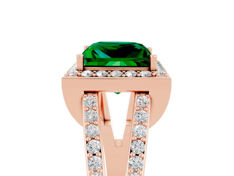 Rose gold Princess Cut Emerald Halo Ring with Split Shank U-Prong Band and Four-Prong Setting_5