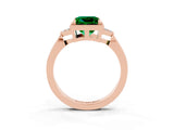 Rose gold Princess Cut Emerald Halo Ring with Tapered Band and Four-Prong Setting_15