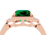 Rose gold Princess Cut Emerald Halo Ring with Tapered Band and Four-Prong Setting_16