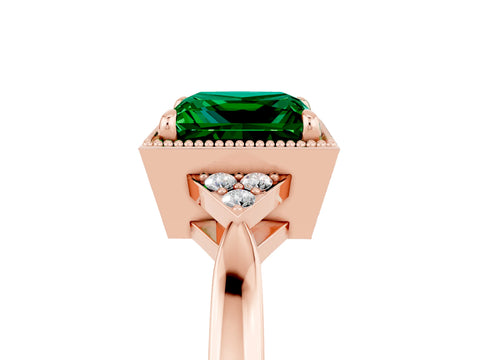Rose gold Princess Cut Emerald Halo Ring with Tapered Band and Four-Prong Setting_17