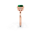 Rose gold Princess Cut Emerald Halo Ring with Tapered Band and Four-Prong Setting_2