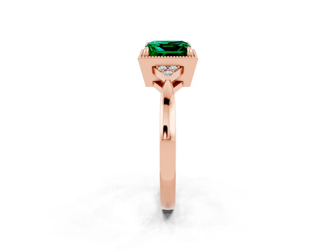 Rose gold Princess Cut Emerald Halo Ring with Tapered Band and Four-Prong Setting_2