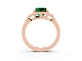 Rose gold Princess Cut Emerald Halo Ring with Tapered Band and Four-Prong Setting_3