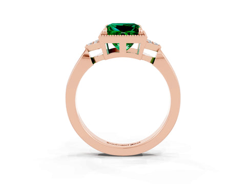 Rose gold Princess Cut Emerald Halo Ring with Tapered Band and Four-Prong Setting_3