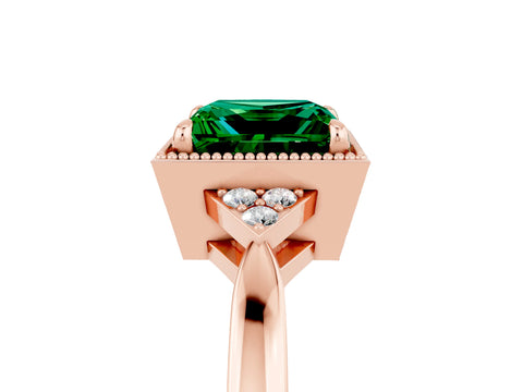 Rose gold Princess Cut Emerald Halo Ring with Tapered Band and Four-Prong Setting_5