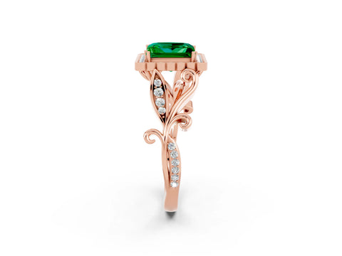 Rose gold Princess Cut Emerald Halo Ring with Vintage Split Shank and Four-Prong Setting_2