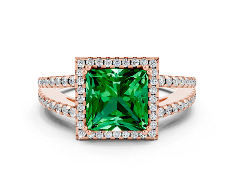 Rose gold Princess Cut Emerald Halo Split Shank Engagement Ring_12