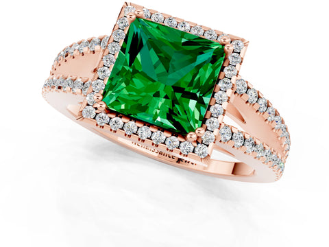 Rose gold Princess Cut Emerald Halo Split Shank Engagement Ring_13