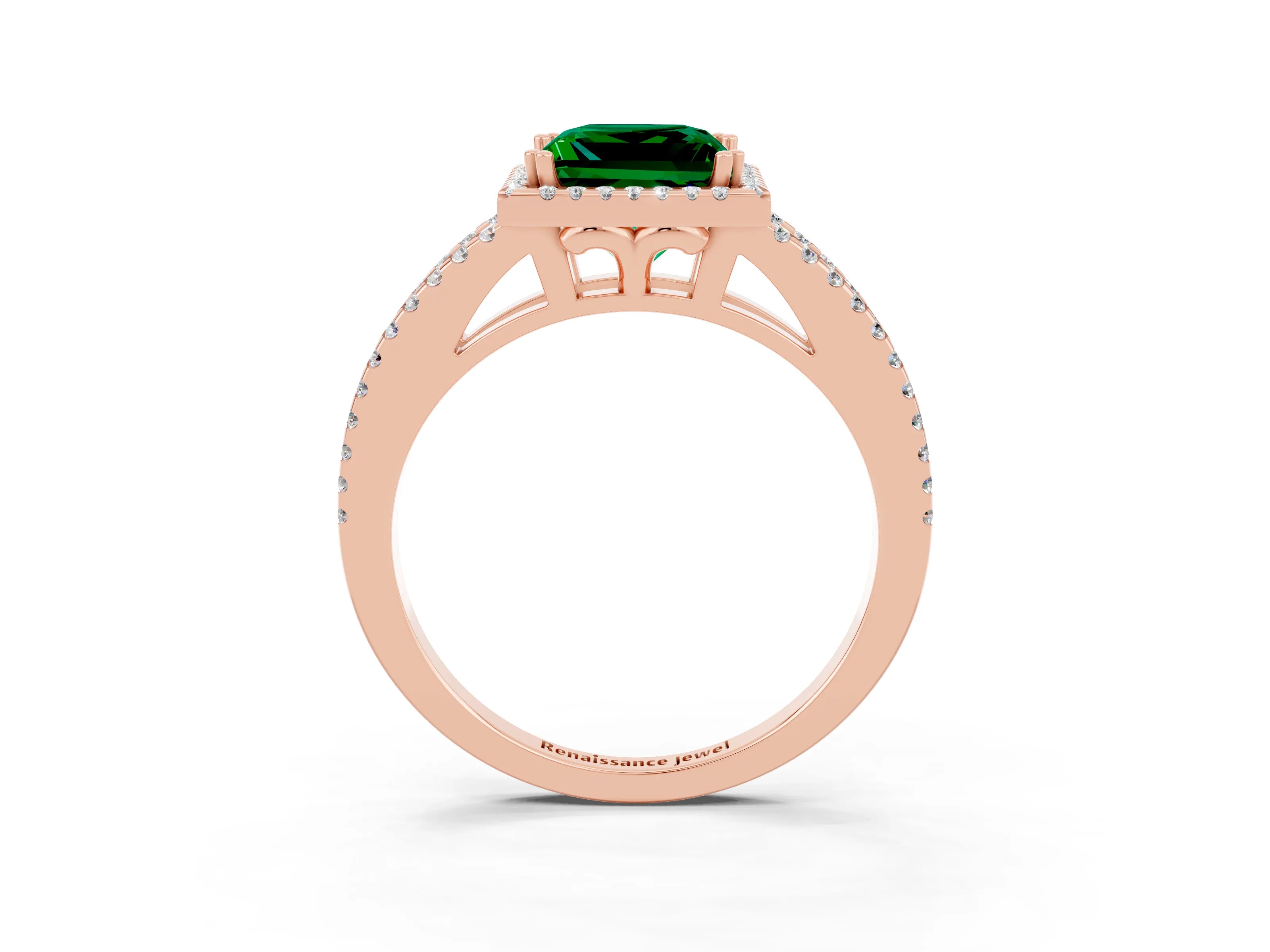 Rose gold Princess Cut Emerald Halo Split Shank Engagement Ring_15
