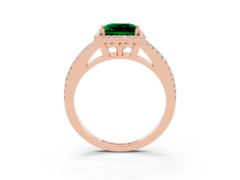 Rose gold Princess Cut Emerald Halo Split Shank Engagement Ring_15
