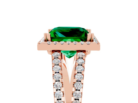 Rose gold Princess Cut Emerald Halo Split Shank Engagement Ring_17