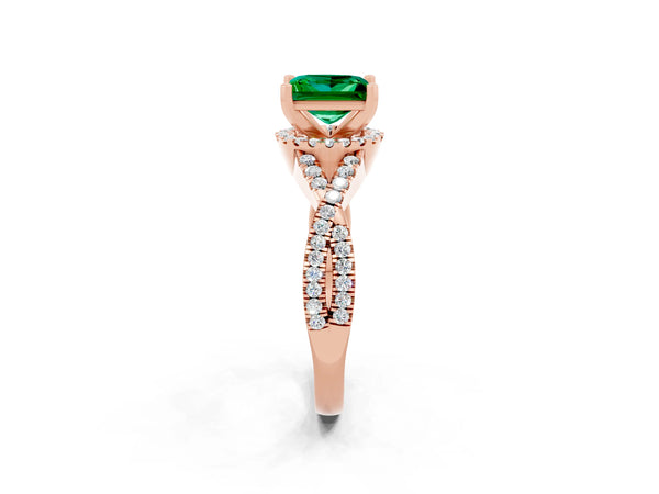 Rose gold Princess Cut Emerald  Halo Twist Band Solitaire Prong Setting Ring