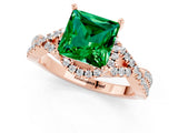 Rose gold Princess Cut Emerald  Halo Twist Band Solitaire Prong Setting Ring_25