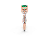 Rose gold Princess Cut Emerald  Halo Twist Band Solitaire Prong Setting Ring_26