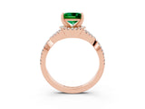 Rose gold Princess Cut Emerald  Halo Twist Band Solitaire Prong Setting Ring_27