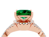 Rose gold Princess Cut Emerald  Halo Twist Band Solitaire Prong Setting Ring_28