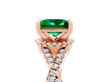 Rose gold Princess Cut Emerald  Halo Twist Band Solitaire Prong Setting Ring_29