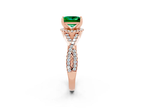 Rose gold Princess Cut Emerald Halo Twist Band Solitaire Prong Setting Ring_2