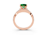 Rose gold Princess Cut Emerald Halo Twist Band Solitaire Prong Setting Ring_3