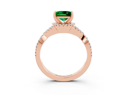 Rose gold Princess Cut Emerald Halo Twist Band Solitaire Prong Setting Ring_3