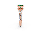 Rose gold Princess Cut Emerald  Halo Twist Band Solitaire Prong Setting Ring_44