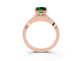 Rose gold Princess Cut Emerald  Halo Twist Band Solitaire Prong Setting Ring_45