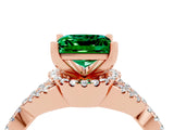 Rose gold Princess Cut Emerald  Halo Twist Band Solitaire Prong Setting Ring_46