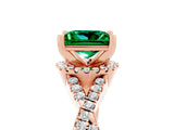 Rose gold Princess Cut Emerald  Halo Twist Band Solitaire Prong Setting Ring_47