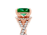 Rose gold Princess Cut Emerald Halo Twist Band Solitaire Prong Setting Ring_5