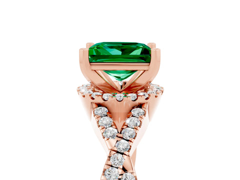 Rose gold Princess Cut Emerald Halo Twist Band Solitaire Prong Setting Ring_5