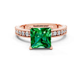 Rose gold Princess Cut Emerald Milgrain Pavé Engagement Ring with Four-Prong Setting_12