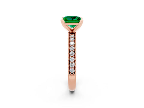 Rose gold Princess Cut Emerald Milgrain Pavé Engagement Ring with Four-Prong Setting_14
