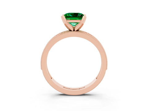 Rose gold Princess Cut Emerald Milgrain Pavé Engagement Ring with Four-Prong Setting_15